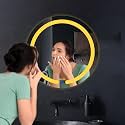 SALTON Premium Frameless Round Led Mirror Wall Mounted Mirror, 24×24 Inches Mirror for Bathroom, Warm, Cool & Natural Lights