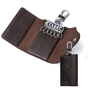sam39s design genuine leather key casemens leather cowhide key chain bagkeyring card id holder wallet purse brown