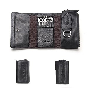 sam39s design genuine leather key casemens leather cowhide key chain bagkeyring card id holder wallet purse brown