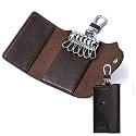 Sam's Design Genuine Leather Key Case,Mens Leather Cowhide Key Chain Bag,Keyring Card ID Holder Wallet Purse Brown