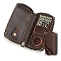 Sam's Design Genuine Leather Key Case,Mens Leather Cowhide Key Chain Bag,Keyring Card ID Holder Wallet Purse Brown