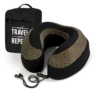 neck pillow for travel memory foam neck pillow w chin support travel pillow for flights airplane train and home neck support rest pillow washable cover - with travel bag blackgreen
