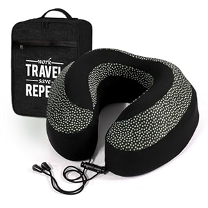 neck pillow for travel memory foam neck pillow w chin support travel pillow for flights airplane train and home neck support rest pillow washable cover - with travel bag blackgreen