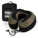 Neck Pillow for Travel, Memory Foam Neck Pillow w Chin Support, Travel Pillow for Flights, Airplane, Train and Home, Neck Support Rest Pillow, Washable Cover - with Travel Bag (Black/Green)