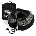 Neck Pillow for Travel, Memory Foam Neck Pillow w Chin Support, Travel Pillow for Flights, Airplane, Train and Home, Neck Support Rest Pillow, Washable Cover - with Travel Bag (Black/Green)
