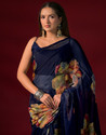 Samah Floral Print Bollywood Chiffon Saree Blue