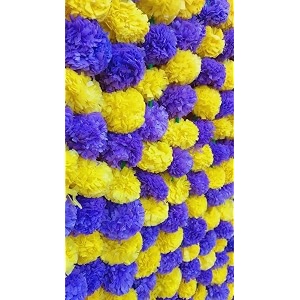 premium handmade marigold flower garland for decoration blue yellow pack of 20