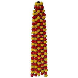 premium handmade marigold flower garland with ashoka leaves for decoration red yellow pack of 10