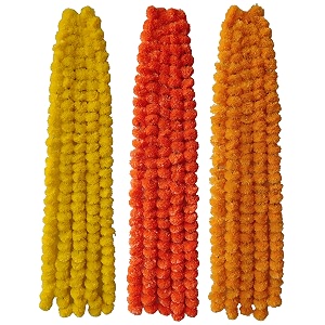 premium handmade marigold flower garland for decoration yellow orange golden yellow - pack of 10 each