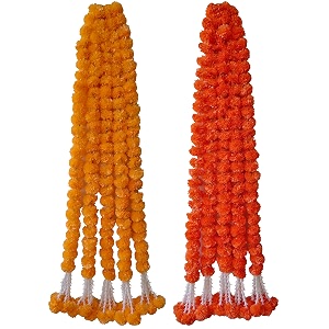 premium handmade marigold flower garland with latkan for decoration golden yellow pack of 5  orange pack of 5