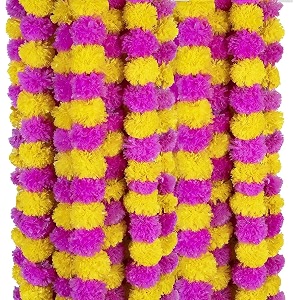 premium handmade marigold flower garland for decoration pink yellow pack of 20