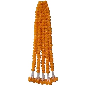 premium handmade marigold flower garland with latkan for decoration golden yellow pack of 5