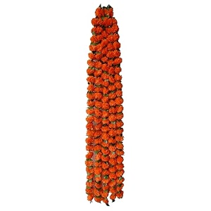 premium handmade marigold flower garland with ashoka leaves for decoration orange pack of 2