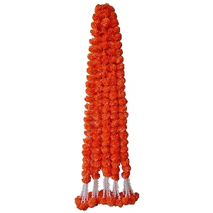 premium handmade marigold flower garland with latkan for decoration orange pack of 5