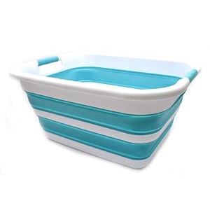 sammart 41l108 gallon collapsible plastic laundry basket-foldable pop up storage container-portable washing tub-space saving basketwater capacity 31l82 gallon 1 bright blue