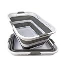 SAMMART Set of 2 Collapsible Plastic Storage Basket - Foldable Pop Up Storage Container - Portable Laundry Organizer - Space Saving Hamper (White/Grey, 42L (Style A))