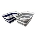 SAMMART Set of 2 Collapsible Plastic Storage Basket - Foldable Pop Up Storage Container - Portable Laundry Organizer - Space Saving Hamper (Starry Blue+Grey, 42L (Style A))