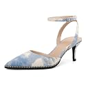 SAMMITOP Kitten Heels for Women Low Heel Closed Toe Ankle Strap Pumps Wedding Party Beaded Dress Shoes 2.4 Inch