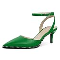 SAMMITOP Kitten Heels for Women Low Heel Closed Toe Ankle Strap Pumps Wedding Party Beaded Dress Shoes 2.4 Inch