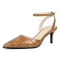 SAMMITOP Kitten Heels for Women Low Heel Closed Toe Ankle Strap Pumps Wedding Party Beaded Dress Shoes 2.4 Inch