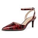 SAMMITOP Kitten Heels for Women Low Heel Closed Toe Ankle Strap Pumps Wedding Party Beaded Dress Shoes 2.4 Inch