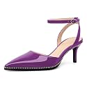 SAMMITOP Kitten Heels for Women Low Heel Closed Toe Ankle Strap Pumps Wedding Party Beaded Dress Shoes 2.4 Inch