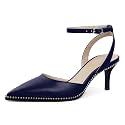 SAMMITOP Kitten Heels for Women Low Heel Closed Toe Ankle Strap Pumps Wedding Party Beaded Dress Shoes 2.4 Inch