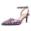 SAMMITOP Kitten Heels for Women Low Heel Closed Toe Ankle Strap Pumps Wedding Party Beaded Dress Shoes 2.4 Inch