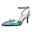 SAMMITOP Kitten Heels for Women Low Heel Closed Toe Ankle Strap Pumps Wedding Party Beaded Dress Shoes 2.4 Inch
