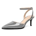 SAMMITOP Kitten Heels for Women Low Heel Closed Toe Ankle Strap Pumps Wedding Party Beaded Dress Shoes 2.4 Inch