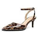 SAMMITOP Kitten Heels for Women Low Heel Closed Toe Ankle Strap Pumps Wedding Party Beaded Dress Shoes 2.4 Inch