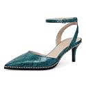 SAMMITOP Kitten Heels for Women Low Heel Closed Toe Ankle Strap Pumps Wedding Party Beaded Dress Shoes 2.4 Inch