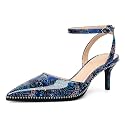 SAMMITOP Kitten Heels for Women Low Heel Closed Toe Ankle Strap Pumps Wedding Party Beaded Dress Shoes 2.4 Inch