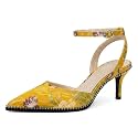 SAMMITOP Kitten Heels for Women Low Heel Closed Toe Ankle Strap Pumps Wedding Party Beaded Dress Shoes 2.4 Inch