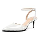 SAMMITOP Kitten Heels for Women Low Heel Closed Toe Ankle Strap Pumps Wedding Party Beaded Dress Shoes 2.4 Inch