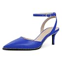 SAMMITOP Kitten Heels for Women Low Heel Closed Toe Ankle Strap Pumps Wedding Party Beaded Dress Shoes 2.4 Inch