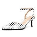 SAMMITOP Kitten Heels for Women Low Heel Closed Toe Ankle Strap Pumps Wedding Party Beaded Dress Shoes 2.4 Inch