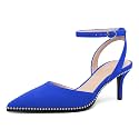 SAMMITOP Kitten Heels for Women Low Heel Closed Toe Ankle Strap Pumps Wedding Party Beaded Dress Shoes 2.4 Inch