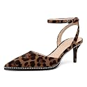 SAMMITOP Kitten Heels for Women Low Heel Closed Toe Ankle Strap Pumps Wedding Party Beaded Dress Shoes 2.4 Inch