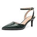 SAMMITOP Kitten Heels for Women Low Heel Closed Toe Ankle Strap Pumps Wedding Party Beaded Dress Shoes 2.4 Inch