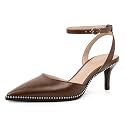 SAMMITOP Kitten Heels for Women Low Heel Closed Toe Ankle Strap Pumps Wedding Party Beaded Dress Shoes 2.4 Inch