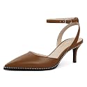 SAMMITOP Kitten Heels for Women Low Heel Closed Toe Ankle Strap Pumps Wedding Party Beaded Dress Shoes 2.4 Inch