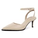 SAMMITOP Kitten Heels for Women Low Heel Closed Toe Ankle Strap Pumps Wedding Party Beaded Dress Shoes 2.4 Inch