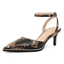 SAMMITOP Kitten Heels for Women Low Heel Closed Toe Ankle Strap Pumps Wedding Party Beaded Dress Shoes 2.4 Inch
