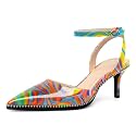 SAMMITOP Kitten Heels for Women Low Heel Closed Toe Ankle Strap Pumps Wedding Party Beaded Dress Shoes 2.4 Inch