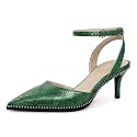 SAMMITOP Kitten Heels for Women Low Heel Closed Toe Ankle Strap Pumps Wedding Party Beaded Dress Shoes 2.4 Inch