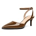 SAMMITOP Kitten Heels for Women Low Heel Closed Toe Ankle Strap Pumps Wedding Party Beaded Dress Shoes 2.4 Inch