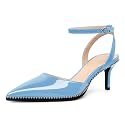 SAMMITOP Kitten Heels for Women Low Heel Closed Toe Ankle Strap Pumps Wedding Party Beaded Dress Shoes 2.4 Inch