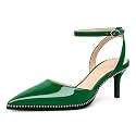 SAMMITOP Kitten Heels for Women Low Heel Closed Toe Ankle Strap Pumps Wedding Party Beaded Dress Shoes 2.4 Inch