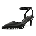 SAMMITOP Kitten Heels for Women Low Heel Closed Toe Ankle Strap Pumps Wedding Party Beaded Dress Shoes 2.4 Inch